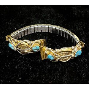 Sterling Silver Turquoise Signed Watch Band Tips 10mm Gold Tone Speidel